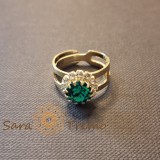 Cumpara ieftin Inel Gradina Tainica , floare cu cristal verde, reglabil, placat cu aur 18K