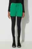 Adidas Originals pantaloni scurți 3-Stripes French Terry de damă, culoarea verde cu aplicații, talie &icirc;naltă IP0697