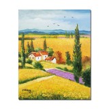 Tablou pictat manual, Peisaj cu floarea soarelui si lavanda, 50x40cm ulei pe panza, Constantin Feraru