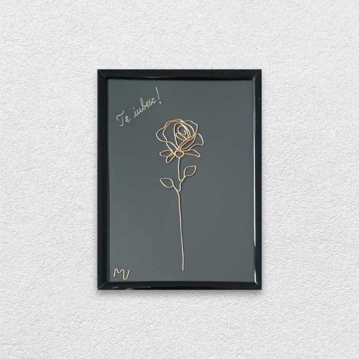 Te iubesc &ndash; tablou placat cu aur cu mesaj, 14&times;19 cm-cod 4306