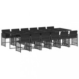 Set mobilier de gradina cu perne, 13 piese, negru, poliratan