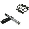 Set Autoaparare: Baston Telescopic Otel Argintiu 64cm + Box Rozeta Craniu Negru. Kit Protectie, Compact, Usor!