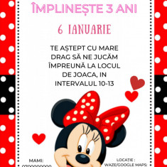 Set 10 invitatii aniversare zi de nastere Minnie Mouse, fetita, unicorn plus