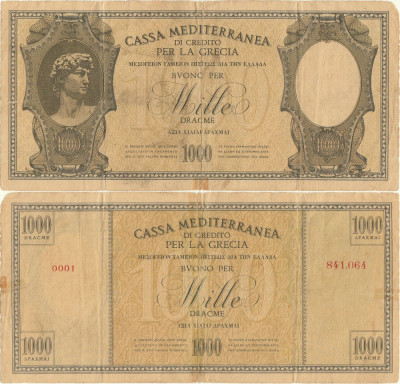 1941, 1.000 drachmai (P-M6) - Grecia foto