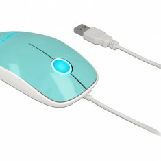 Mouse optic pe USB cu LED 3 butoane turcoaz, Delock 12538