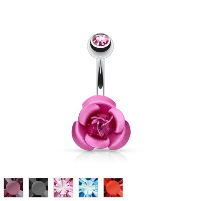 Piercing pentru buric, din oțel - trandafir diferite culori, zircon rotund - Culoare: Negru foto