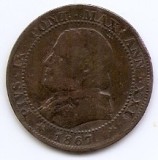 Statele Ppale - 1 Soldo / 5 Centesimi 1867 - Pius al IX-lea, Cupru, 25,5 mm KM-1372, Europa, Cupru (arama)