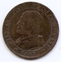 Statele Ppale - 1 Soldo / 5 Centesimi 1867 - Pius al IX-lea, Cupru, 25,5 mm KM-1372 foto