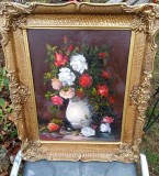 Vaza cu trandafiri ulei pe panza semnat pictor roman, Flori, Realism