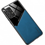 Husa Piele OEM LENS pentru Samsung Galaxy A22 5G, cu spate din sticla, Bleumarin