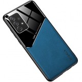 Husa Piele OEM LENS pentru Apple iPhone 12 / Apple iPhone 12 Pro, cu spate din sticla, Bleumarin