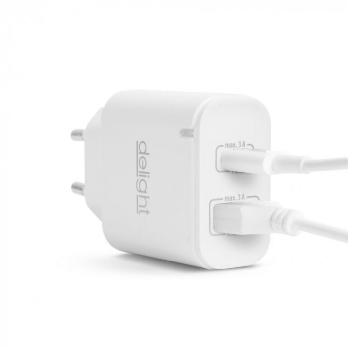 Adaptor de rețea USB + Type-C PD20W cu &icirc;ncărcare rapidă - alb