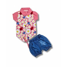 Compleu Tricou Gargarita si flori si pantaloni blug fetite 6-24 luni