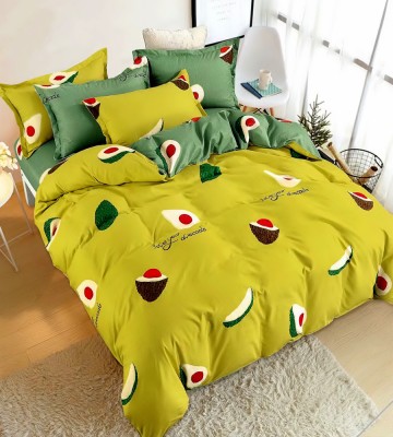 Lenjerie de pat matrimonial cu husa elastic pat si fata perna patrata, Mauna, bumbac mercerizat, multicolor foto