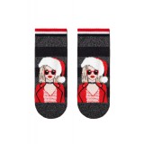 Șosete haioase Crăciun cu lurex și strasuri, model Miss Santa, Conte Elegant 162 - Negru, 36-39 (23-25)