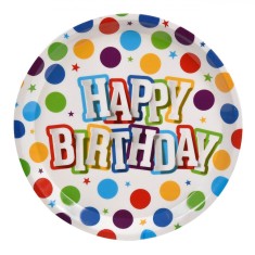 Farfurie Servire Petrecere, Model Buline, Mesaj Happy Birthday, Plastic, Multicolor, 35cm foto