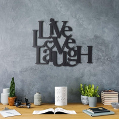 Decoratiune de perete Metal Live Love Laugh, Negru, 49x1x40 cm