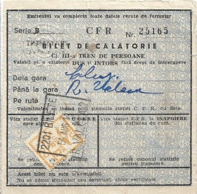 A3452N Bilet de călătorie CFR, 1954 foto