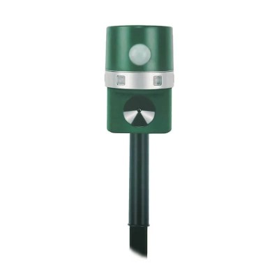 Aparat solar impotriva daunatorilor, cu ultrasunete, lumina LED, pentru gradina, cu tarus, buton on/off, verde foto