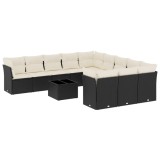 Cumpara ieftin Set canapele de gradina, 12 piese, cu perne, negru, poliratan