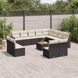 Cumpara ieftin Set mobilier de grădină cu perne, 13 piese, negru, poliratan