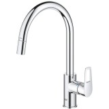 Baterie bucatarie Grohe StartLoop 30556000, 3/8&amp;#039;&amp;#039;, inalta, tip C, dus extractabil, crom