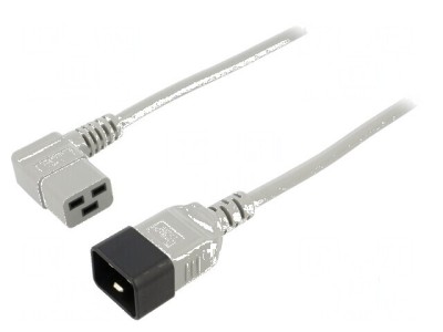 Cablu 3x1,5mm2 IEC C19 mamă unghiat la IEC C20 tată 3m gri foto