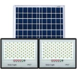 Pachet format din 2 proiectoare LED cu panou solar, eMazing, senzor de mișcare, 200 LED-uri, 65W, IP67, design modern, negru, 24x18 cm