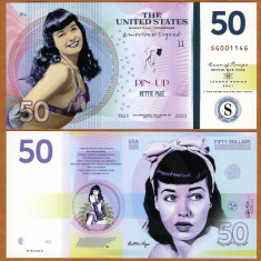 !!! S.U.A. - FANTASY NOTE - 50 DOLARI 2021 , MODELUL BETTIE PAGE - UNC