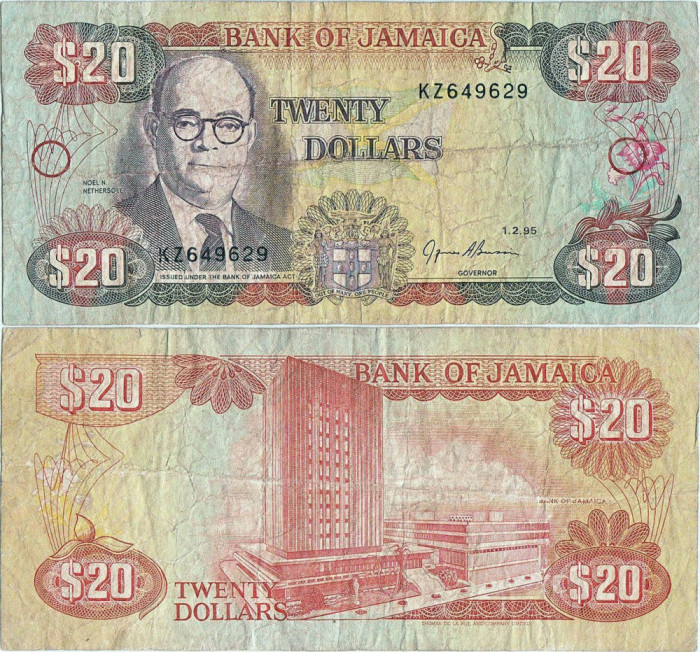 1995 ( 1 II ) , 20 dollars ( P-72e ) - Jamaica