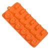 Formă Tort Halloween, Silicon, 18 Compartimente, Craniu, Dovleac și Liliac, Portocaliu, 11x1.5x21.5cm, Oem