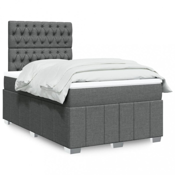 vidaXL Pat box spring cu saltea, gri &icirc;nchis, 120x200 cm, textil 3291643