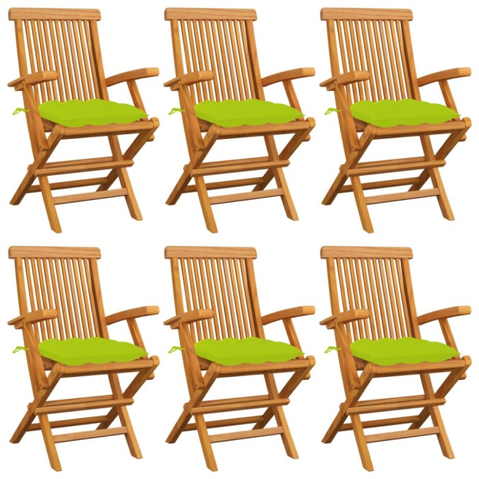 vidaXL Scaune de grădină cu perne, 6 buc., verde, lemn masiv de tec 3062567