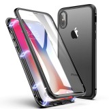 Husa iPhone XS Max Magnetic Glass 360&deg; Fata Spate, Neagra, Aluminiu, Sticla, Anti-soc, Zgarieturi