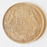 UNGARIA 5 COROANE KORONA 1909 AUNC ARGINT USOARA PATINA SI LUCIU ( CITITI VA ROG DESCRIEREA ENUNTUL )