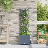 vidaXL Jardiniera Gradina cu Spalier Gri 40x40x143cm, Ghiveci Exterior Interior, Trellis Plante Cataratoare, Plastic Ratan