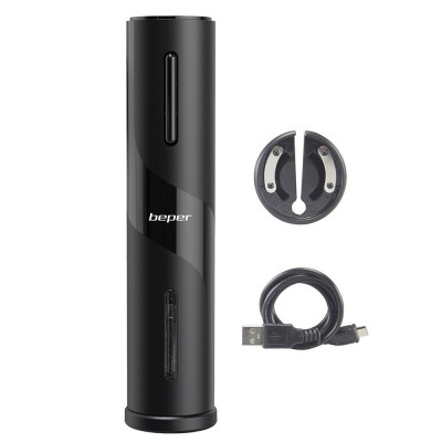 Tirbușon electric Beper P102ACP100, 18W, USB, Tăietor folie, Negru foto