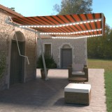 vidaXL Copertină automată cu senzor v&acirc;nt&amp;LED, oranj/maro, 600x350 cm