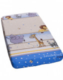 Cearceaf din bumbac cu elastic Safari Blue 120x60 cm, Nichiduta