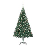 Brad Crăciun artificial pre-iluminat, set globuri, verde 240 cm