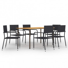 Set mobilier de grădină, 7 piese, negru, poli ratan