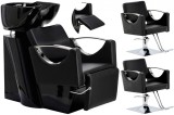 Set Scafă coafor Luna + 2 scaune coafură cu suport hidraulic, pivotant, accesorii și bol ceramic