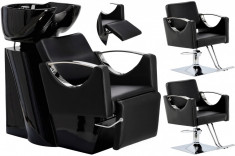 Set Scafă coafor Luna + 2 scaune coafură cu suport hidraulic, pivotant, accesorii și bol ceramic