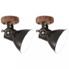 Set 2 Lampi Perete/Tavan Industriale vidaXL, Negre, 20x25cm, E27, Lemn Mango, Design Rustic