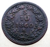F.253 AUSTRIA 5/10 KREUZER 1860 E RARA, Europa, Cupru (arama)