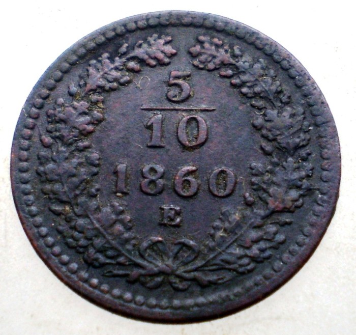 F.253 AUSTRIA 5/10 KREUZER 1860 E RARA