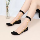 Sosete pentru dama, SS0172, model flori, Alb/Negru, marime universala