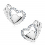 Cercei cu arc din argint 925, inimă lucioasă &icirc;ntr-un contur strălucitor din zirconii