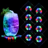 8 bucati suporturi pentru pahare pătrate din acril cu lumini LED 10cm, 3 moduri &ndash; multicolor