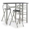 Set mobilier de bar, cu rafturi, 3 piese, negru, lemn și oțel